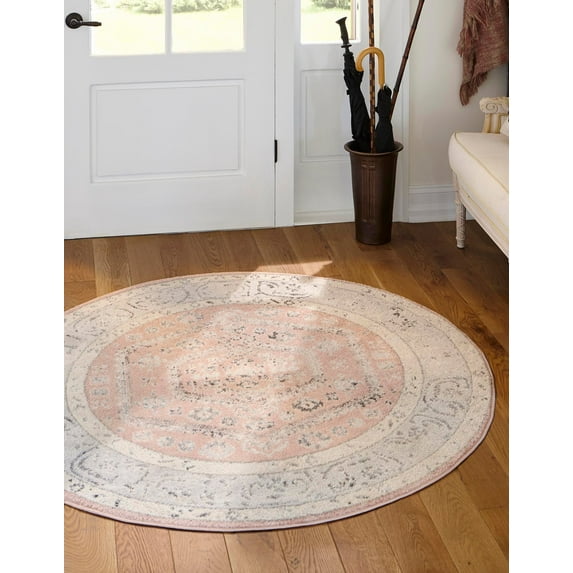 Rugs.com Aurelia Collection Rug – 3 Ft Round Rose Medium-Pile Rug Perfect For Kitchens, Dining Rooms