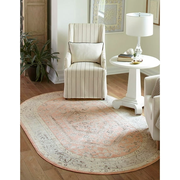Rugs.com Aurelia Collection Rug – 4' x 6' Oval Rose Medium-Pile Rug Perfect For Living Rooms, Large Dining Rooms, Open Floorplans
