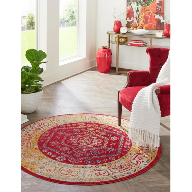 Rugs.com Aurelia Collection Rug – 5 Ft Round Magenta Medium-Pile Rug ...
