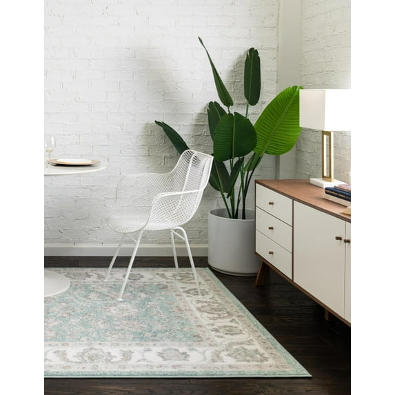 Rugs.com Aurelia Collection Rug – 5' x 8' Aqua Medium-Pile Rug Perfect For Living Rooms, Large Dining Rooms, Open Floorplans