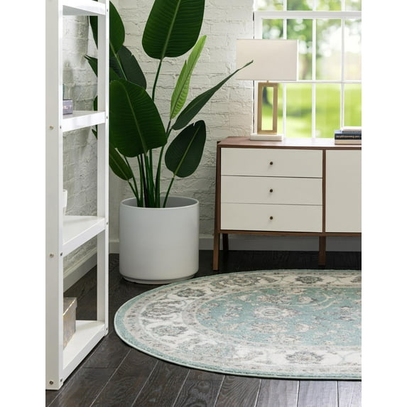 Rugs.com Aurelia Collection Rug – 5' x 8' Oval Aqua Medium-Pile Rug Perfect For Living Rooms, Large Dining Rooms, Open Floorplans