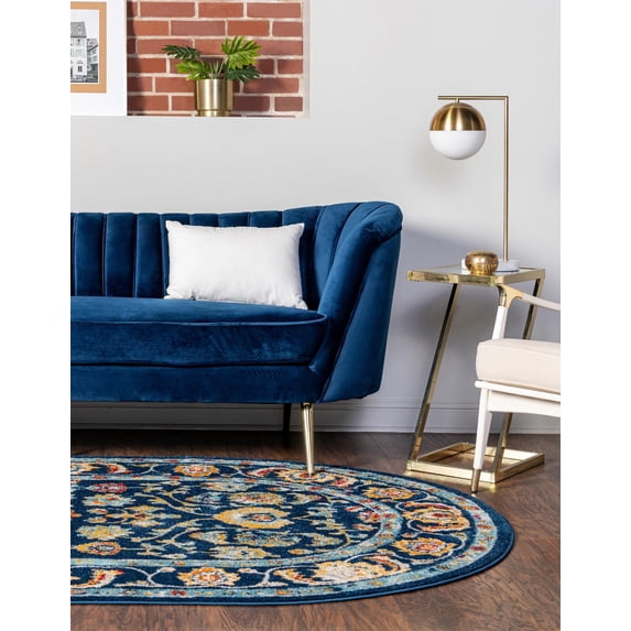 Rugs.com Aurelia Collection Rug – 5' x 8' Oval Navy Blue Medium-Pile Rug Perfect For Living Rooms, Large Dining Rooms, Open Floorplans