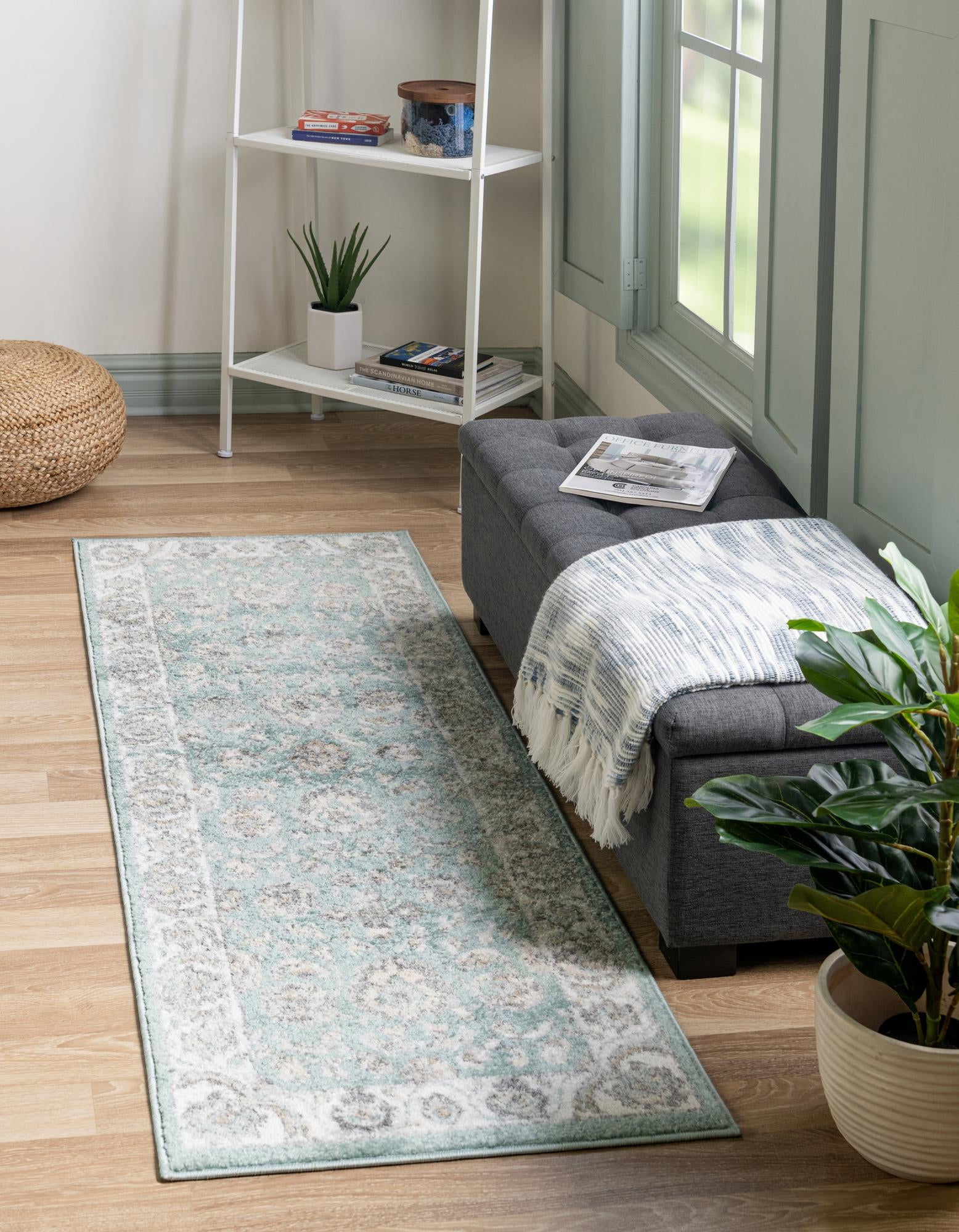 Rugs.com Aurelia Collection Rug – 6 Ft Runner Aqua Medium-Pile Rug ...