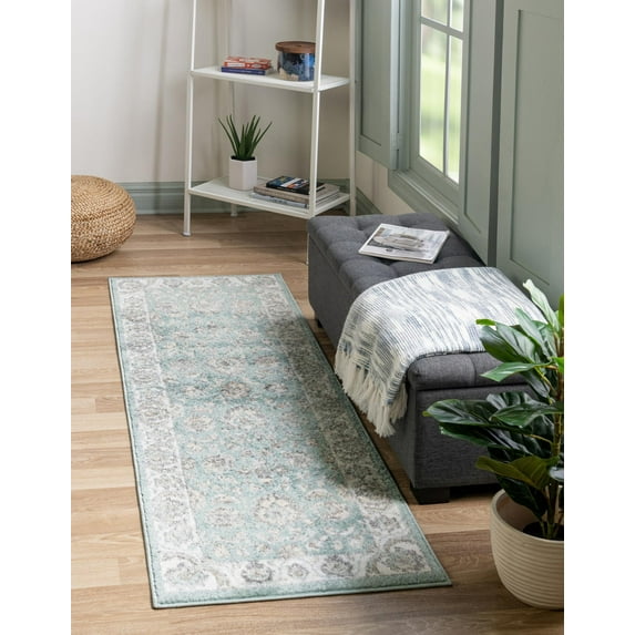 Rugs.com Aurelia Collection Rug – 6 Ft Runner Aqua Medium-Pile Rug Perfect For Hallways, Entryways