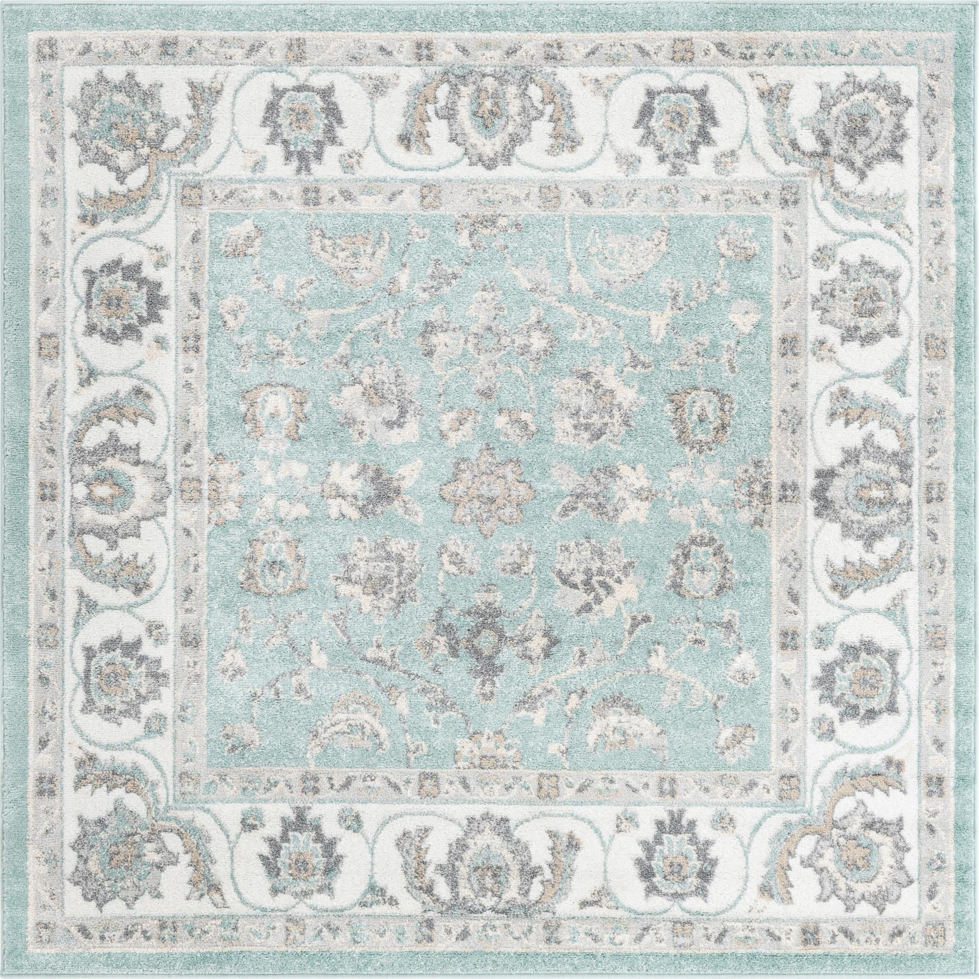 Rugs.com Aurelia Collection Rug – 6 Ft Square Aqua Medium-Pile Rug ...