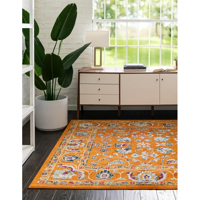 Rugs.com Aurelia Collection Rug – 6 Ft Square Orange Medium-Pile Rug Perfect For Living Rooms, Kitchens, Entryways
