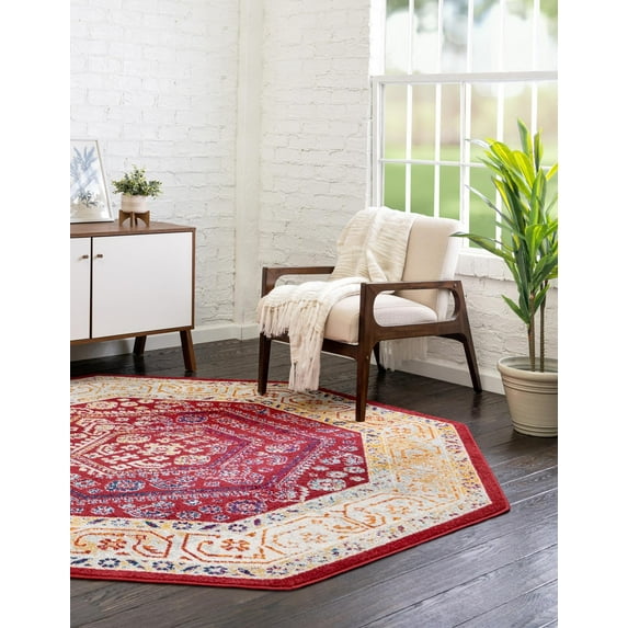 Rugs.com Aurelia Collection Rug – 7 Ft Octagon Magenta Medium-Pile Rug Perfect For Living Rooms, Kitchens, Entryways
