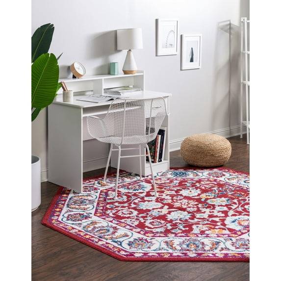 Rugs.com Aurelia Collection Rug – 7 Ft Octagon Magenta Medium-Pile Rug Perfect For Living Rooms, Kitchens, Entryways