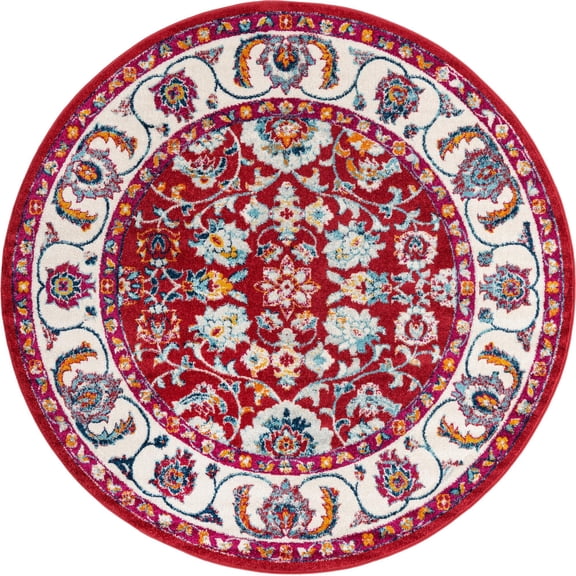 Rugs.com Aurelia Collection Rug – 7 Ft Round Magenta Medium-Pile Rug Perfect For Kitchens, Dining Rooms