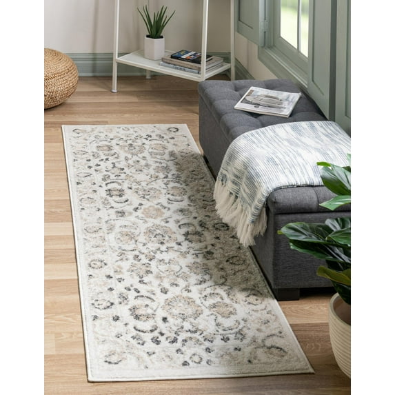 Rugs.com Aurelia Collection Rug – 8 Ft Runner Ivory Medium-Pile Rug Perfect For Hallways, Entryways