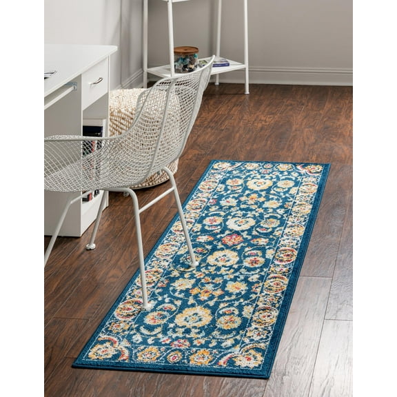 Rugs.com Aurelia Collection Rug – 8 Ft Runner Navy Blue Medium-Pile Rug Perfect For Hallways, Entryways