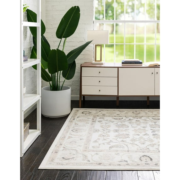 Rugs.com Aurelia Collection Rug – 8 Ft Square Ivory Medium-Pile Rug Perfect For Living Rooms, Kitchens, Entryways