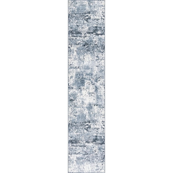 Rugs.com Aurora Collection Rug – 8 Ft Runner Vintage Blue Low Rug Perfect For Hallways, Entryways
