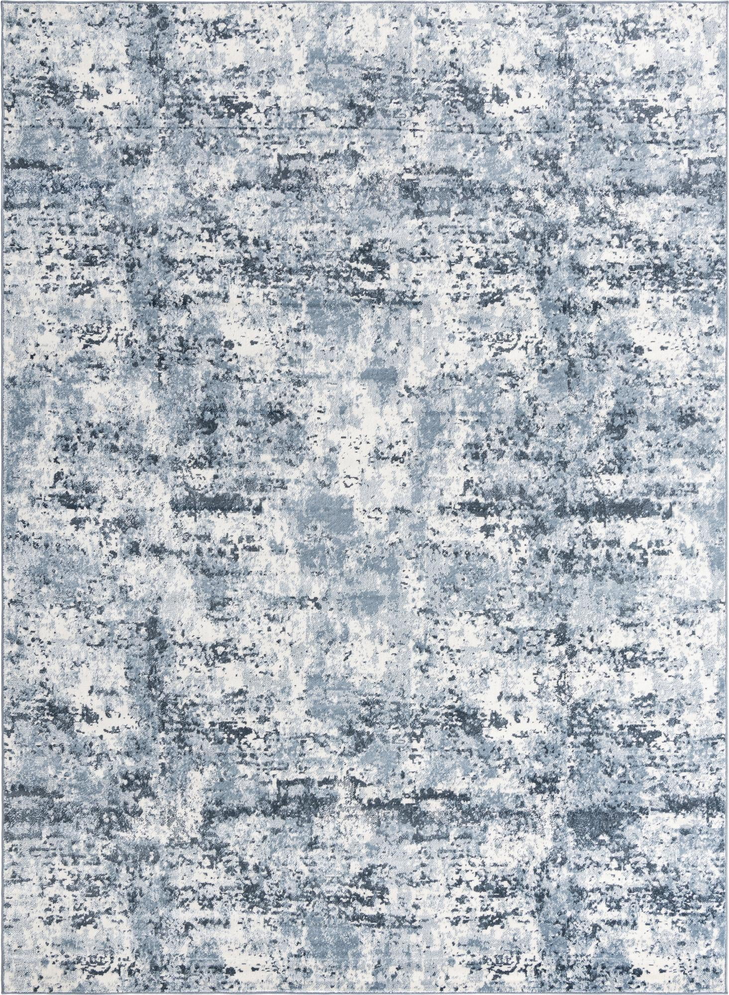 Vintage Blue Abstract Reversible 8' x 10' Synthetic Area Rug