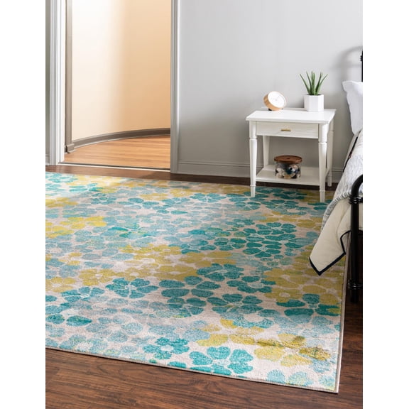 Rugs.com Azalea Collection Rug – 10 Ft Square Blue Medium Rug Perfect For Living Rooms, Kitchens, Entryways