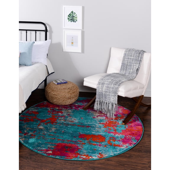 Rugs.com Azalea Collection Rug – 3 Ft Round Turquoise Medium Rug Perfect For Kitchens, Dining Rooms