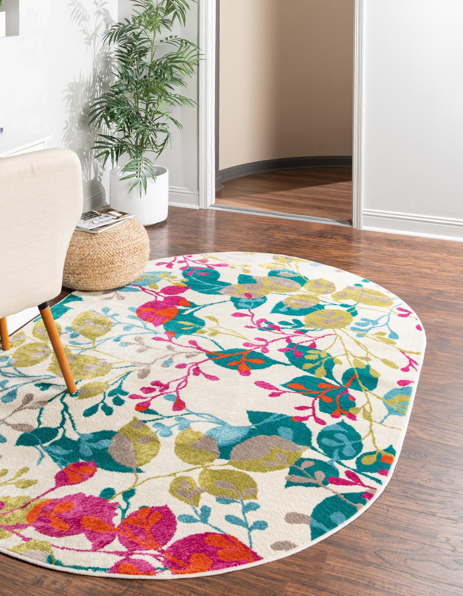 Rugs.com Azalea Collection Rug – 4' x 6' Oval Ivory Medium Rug Perfect ...