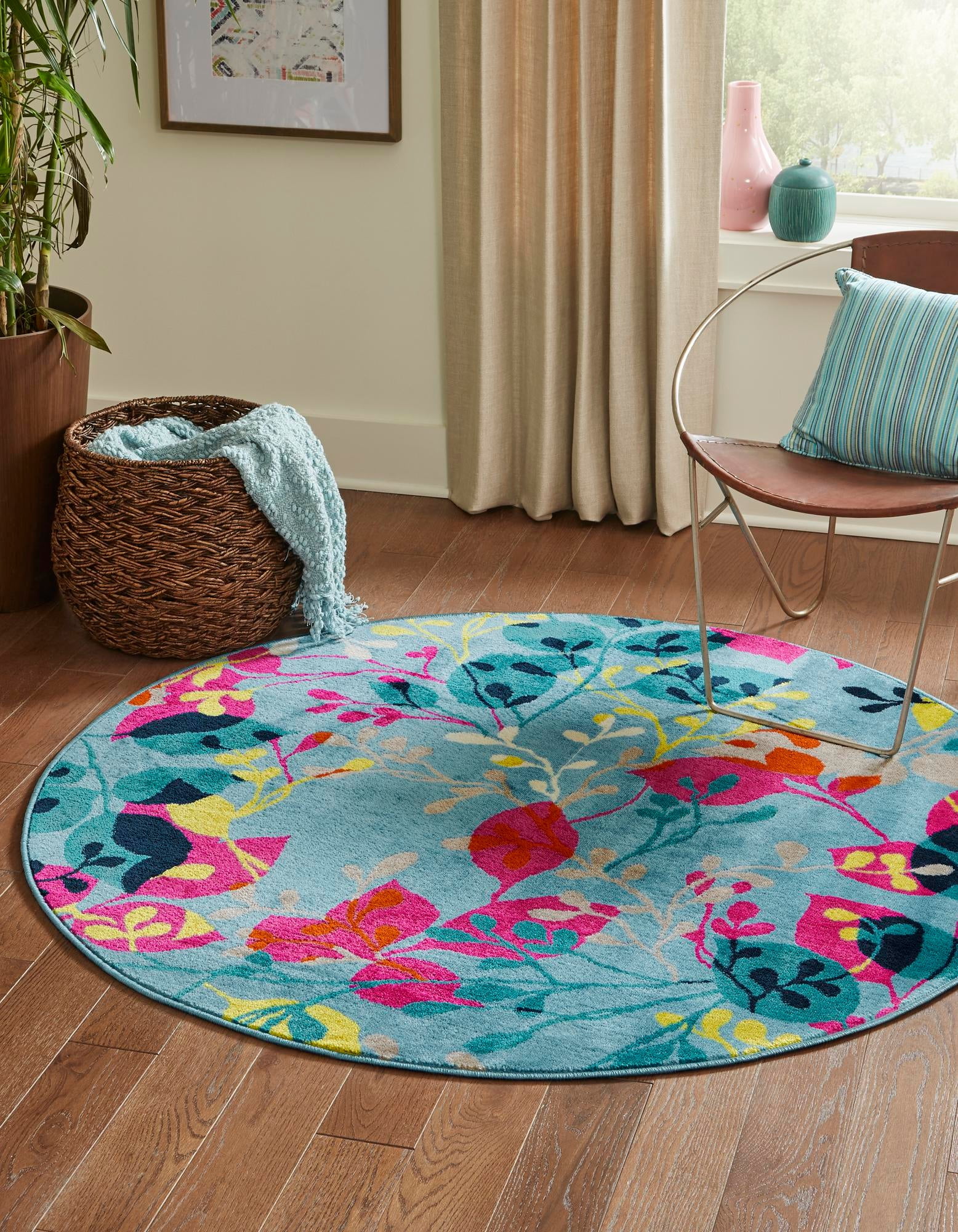 Rugs.com Azalea Collection Rug – 5 Ft Round Aqua Medium Rug Perfect For ...