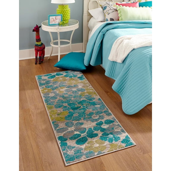 Rugs.com Azalea Collection Rug – 6 Ft Runner Blue Medium Rug Perfect For Hallways, Entryways