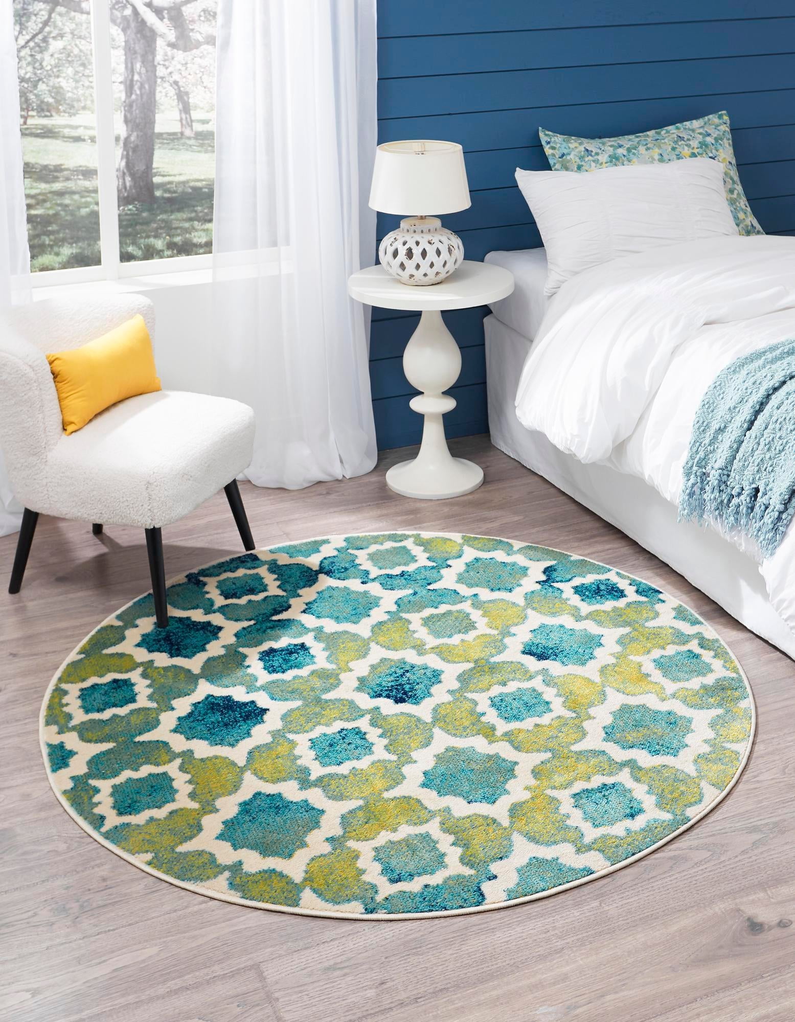 Rugs.com Azalea Collection Rug – 7 Ft Round Blue Medium Rug Perfect For ...