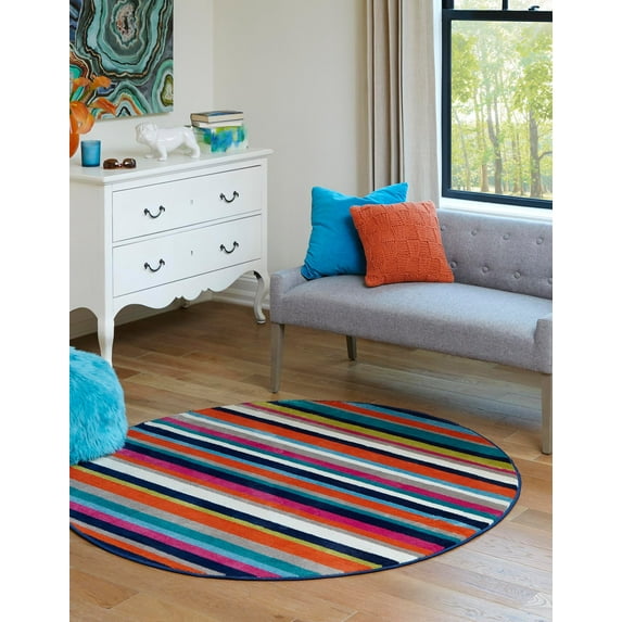 Rugs.com Azalea Collection Rug – 7 Ft Round Multi Medium Rug Perfect For Kitchens, Dining Rooms