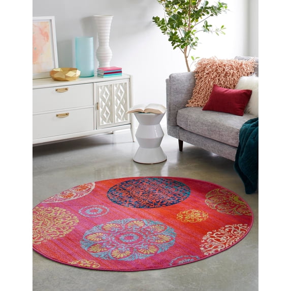 Rugs.com Azalea Collection Rug – 7 Ft Round Rust Red Medium Rug Perfect For Kitchens, Dining Rooms