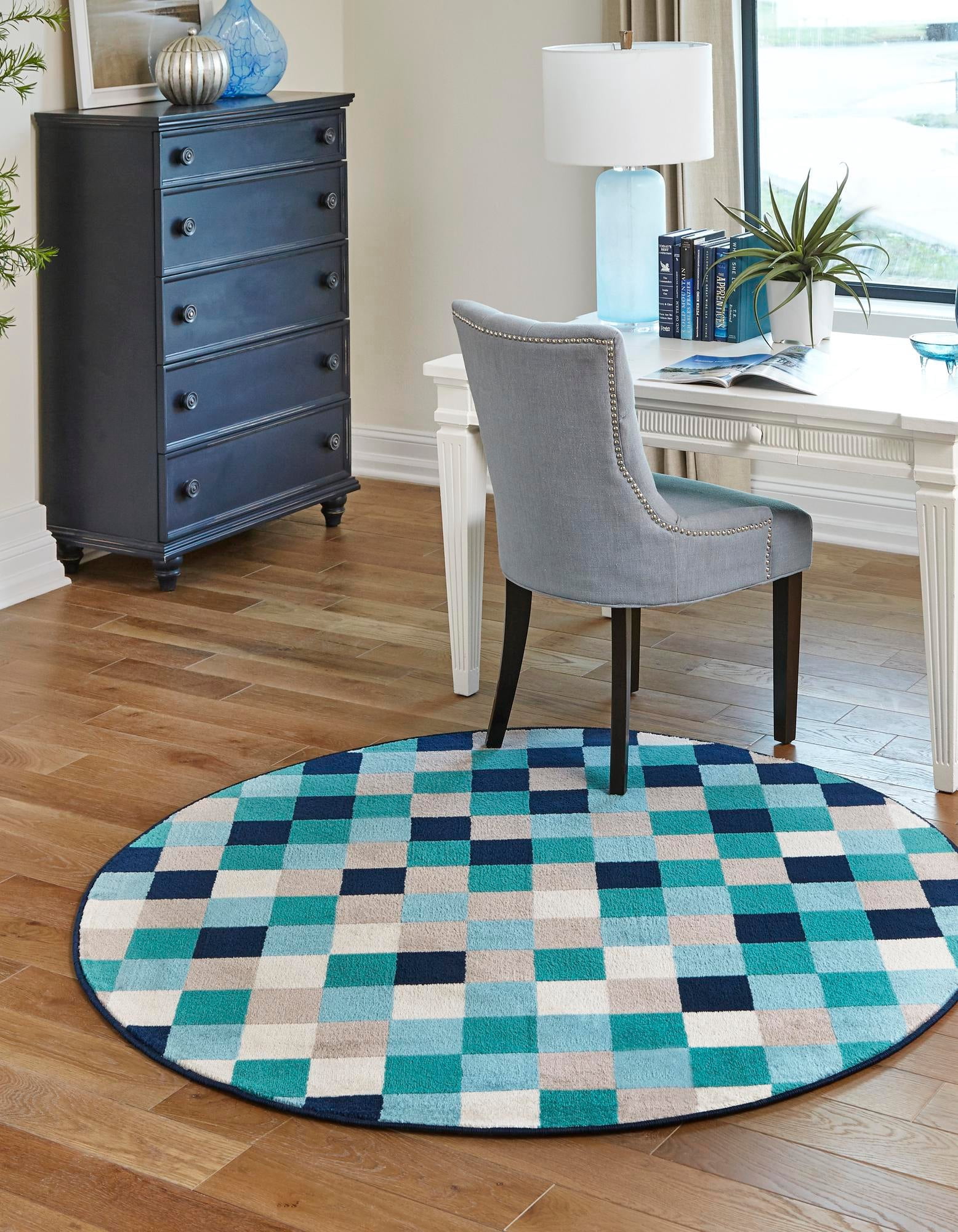 Rugs.com Azalea Collection Rug – 7 Ft Round Teal Medium Rug Perfect For ...