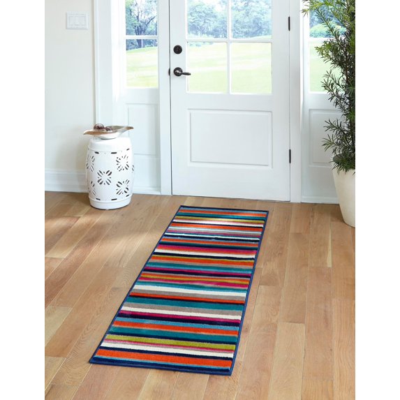Rugs.com Azalea Collection Rug – 8 Ft Runner Multi Medium Rug Perfect For Hallways, Entryways