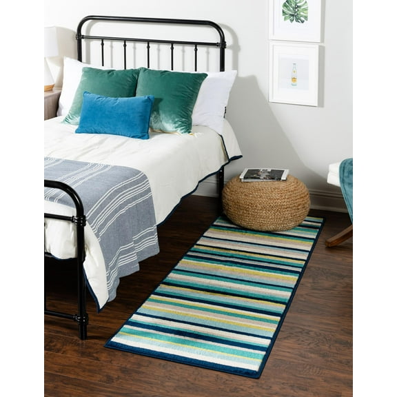 Rugs.com Azalea Collection Rug – 8 Ft Runner Teal Medium Rug Perfect For Hallways, Entryways