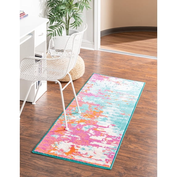 Rugs.com Azalea Collection Rug – 8 Ft Runner Turquoise Medium Rug Perfect For Hallways, Entryways