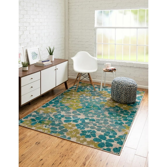 Rugs.com Azalea Collection Rug – 8' x 10' Blue Medium Rug Perfect For Living Rooms, Large Dining Rooms, Open Floorplans