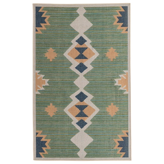 Rugs.com Baja Outdoor Collection Rug – 2' x 3' Green Medium Rug Perfect For Entryways, Kitchens, Breakfast Nooks, Accent Pieces