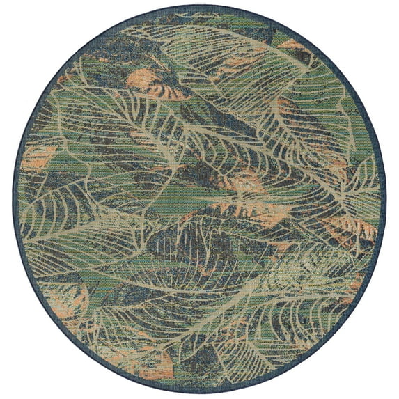 Rugs.com Baja Outdoor Collection Rug – 3 Ft Round Blue Medium Rug Perfect For Kitchens, Dining Rooms