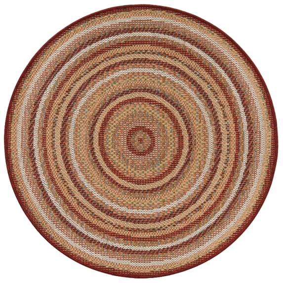 Rugs.com Baja Outdoor Collection Rug – 3 Ft Round Burgundy Medium Rug Perfect For Kitchens, Dining Rooms