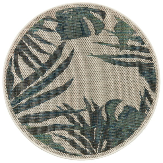 Rugs.com Baja Outdoor Collection Rug – 3 Ft Round Ivory Medium Rug Perfect For Kitchens, Dining Rooms