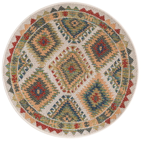 Rugs.com Baja Outdoor Collection Rug – 3 Ft Round Ivory Medium Rug Perfect For Kitchens, Dining Rooms