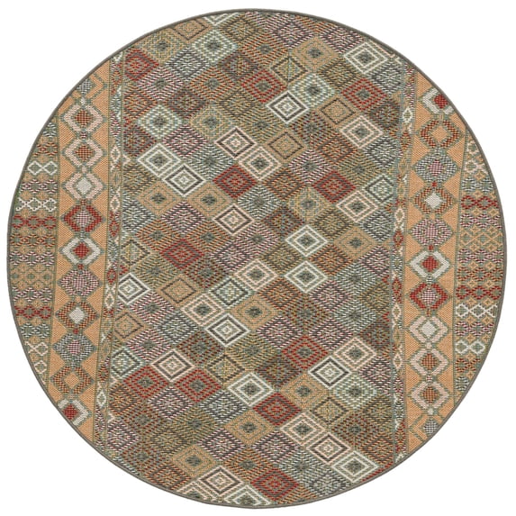 Rugs.com Baja Outdoor Collection Rug – 3 Ft Round Multi Medium Rug Perfect For Kitchens, Dining Rooms