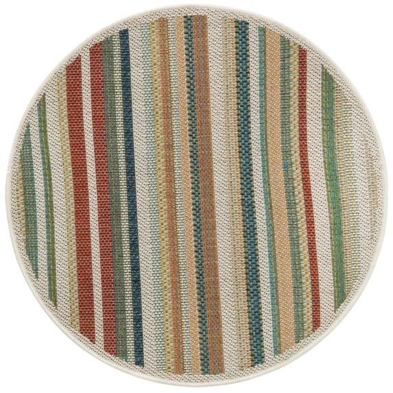 Rugs.com Baja Outdoor Collection Rug – 3 Ft Round Multi Medium Rug Perfect For Kitchens, Dining Rooms