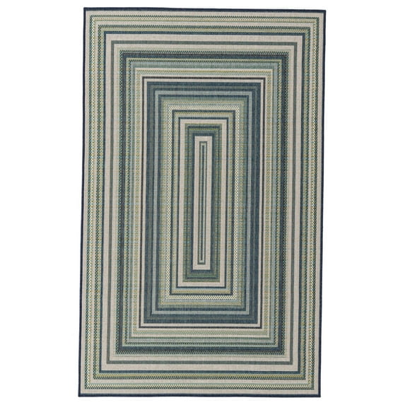 Rugs.com Baja Outdoor Collection Rug – 4' x 6' Blue Medium Rug Perfect For Entryways, Kitchens, Breakfast Nooks, Accent Pieces