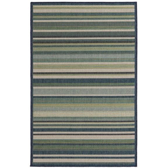 Rugs.com Baja Outdoor Collection Rug – 4' x 6' Blue Medium Rug Perfect For Entryways, Kitchens, Breakfast Nooks, Accent Pieces