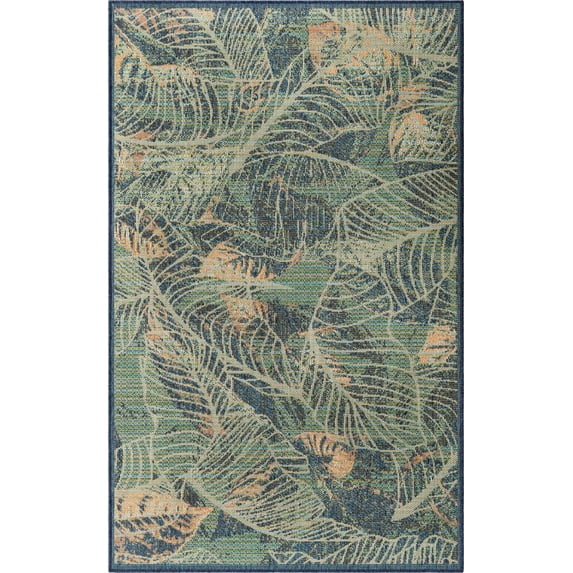Rugs.com Baja Outdoor Collection Rug – 4' x 6' Blue Medium Rug Perfect For Entryways, Kitchens, Breakfast Nooks, Accent Pieces