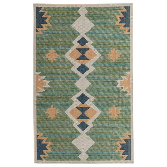Rugs.com Baja Outdoor Collection Rug – 4' x 6' Green Medium Rug Perfect For Entryways, Kitchens, Breakfast Nooks, Accent Pieces