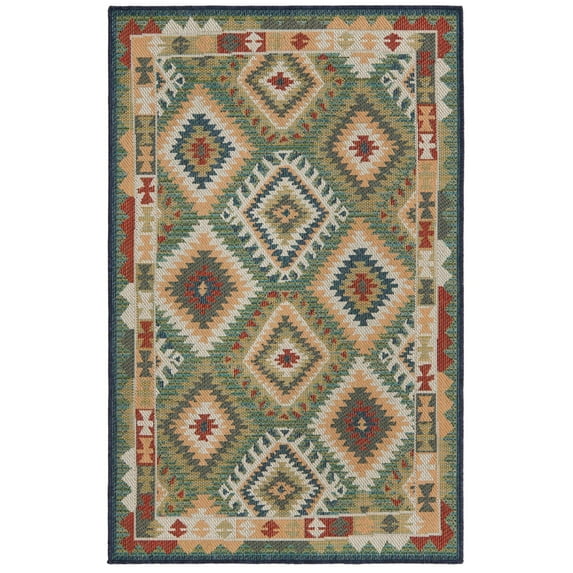 Rugs.com Baja Outdoor Collection Rug – 4' x 6' Green Medium Rug Perfect For Entryways, Kitchens, Breakfast Nooks, Accent Pieces
