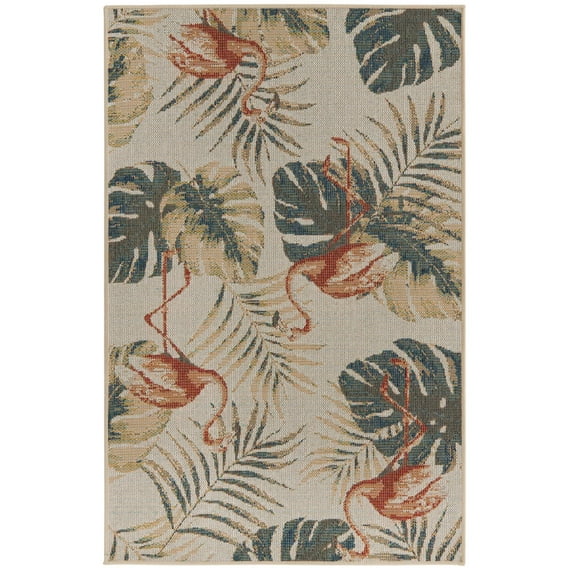 Rugs.com Baja Outdoor Collection Rug – 4' x 6' Ivory Medium Rug Perfect For Entryways, Kitchens, Breakfast Nooks, Accent Pieces