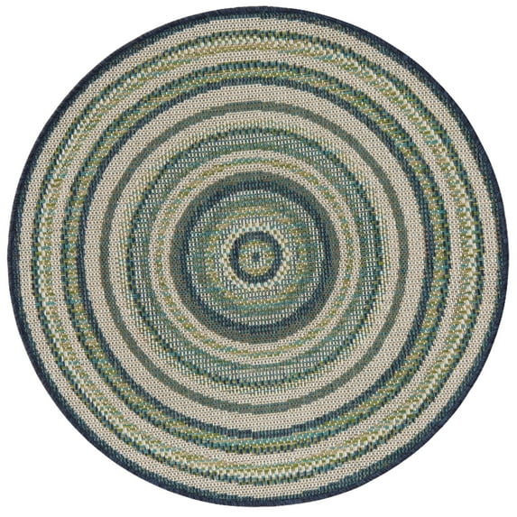 Rugs.com Baja Outdoor Collection Rug – 5 Ft Round Blue Medium Rug Perfect For Kitchens, Dining Rooms