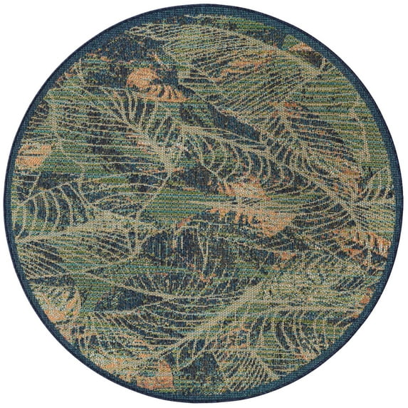 Rugs.com Baja Outdoor Collection Rug – 5 Ft Round Blue Medium Rug Perfect For Kitchens, Dining Rooms
