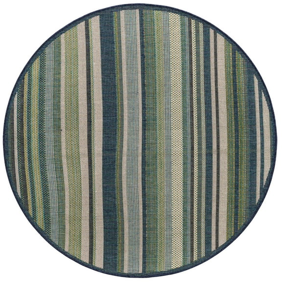 Rugs.com Baja Outdoor Collection Rug – 5 Ft Round Blue Medium Rug Perfect For Kitchens, Dining Rooms