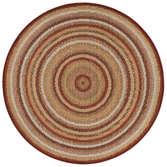 Rugs.com Baja Outdoor Collection Rug – 5 Ft Round Burgundy Medium Rug Perfect For Kitchens, Dining Rooms