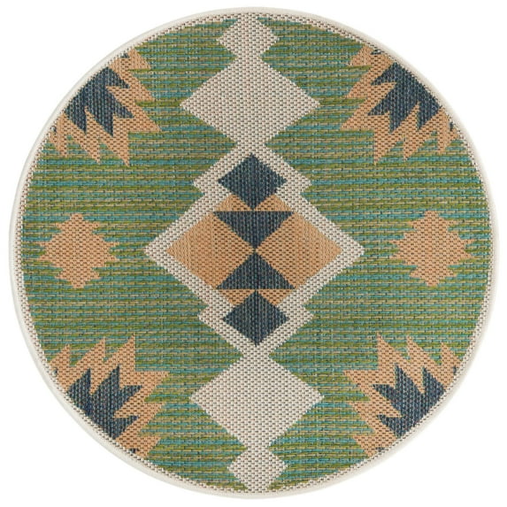Rugs.com Baja Outdoor Collection Rug – 5 Ft Round Green Medium Rug Perfect For Kitchens, Dining Rooms