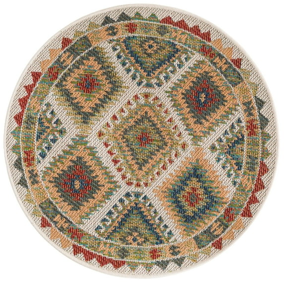 Rugs.com Baja Outdoor Collection Rug – 5 Ft Round Ivory Medium Rug Perfect For Kitchens, Dining Rooms